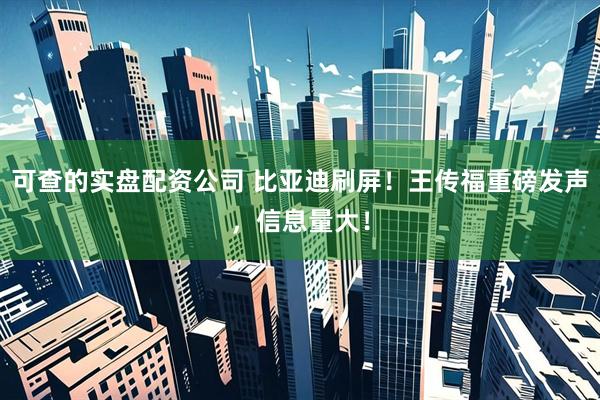 可查的实盘配资公司 比亚迪刷屏！王传福重磅发声，信息量大！